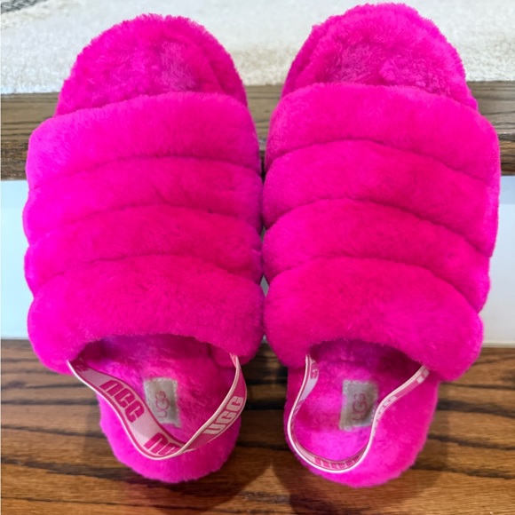 UGG Women's Fluff Yeah Shearling Slingback Slippers, Size 6, Hot Pink or Fuschia - Picture 4 of 11